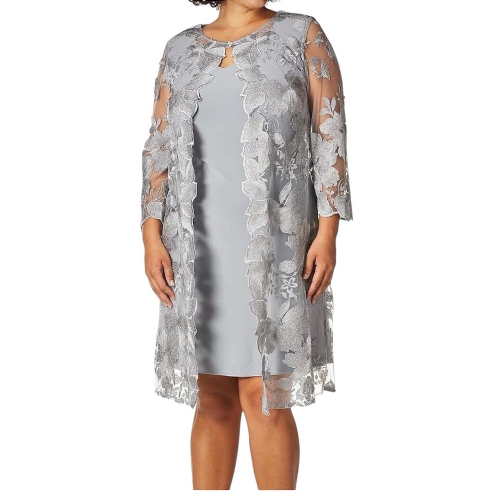 ALEX EVENINGS Plus Size 20W Dove Embroidered Lace Mock Jacket Dress NWT $239